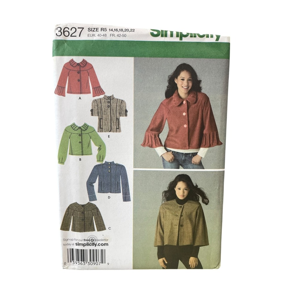 Simplicity 3627 Misses' Jackets Sz R5 14 16 18 20 22 Modern Stylish Uncut FF
